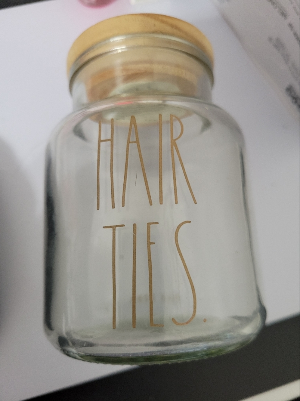 Rae Dunn Clear Glass Jar Hair Ties With Wood Lid